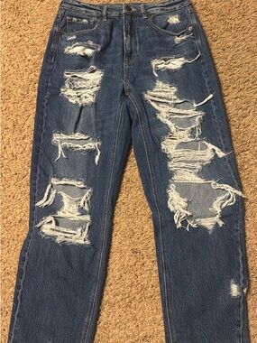 American Eagle Outfitters Distressed Dark Blue Ripped Jeans